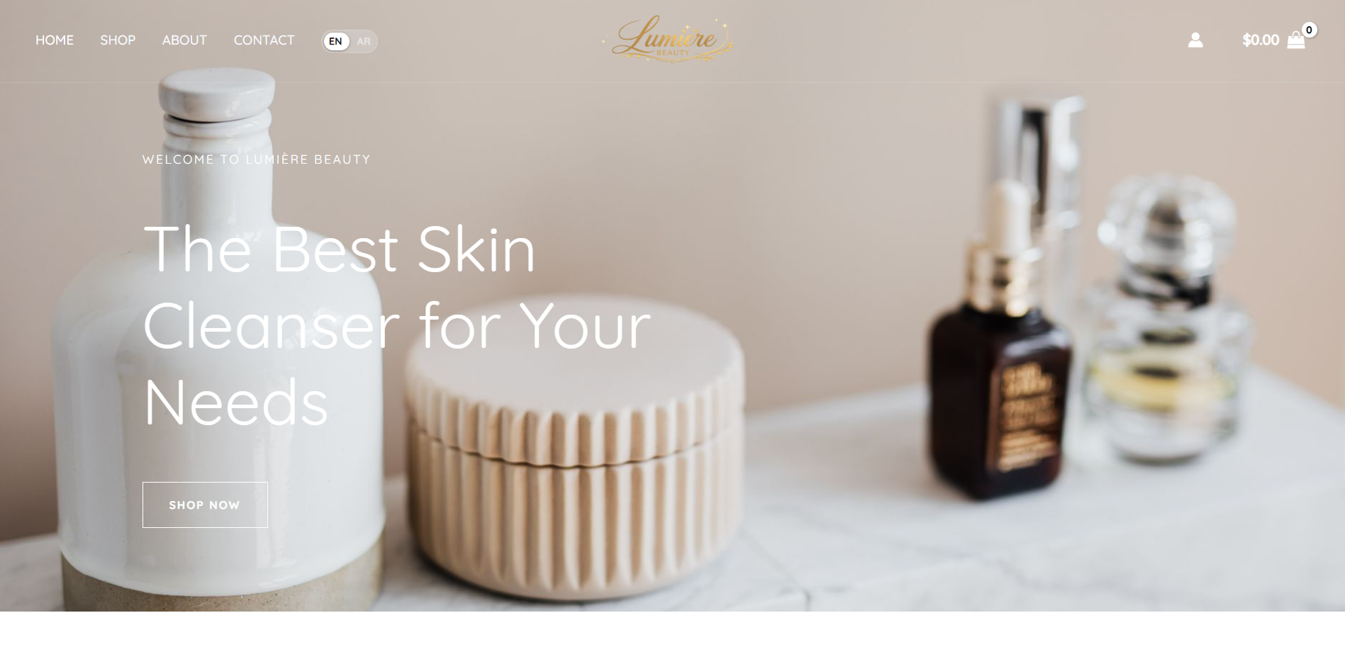 Lumière Beauty website on desktop